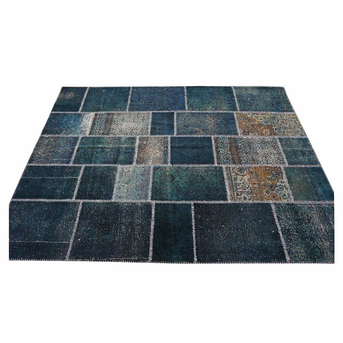 Vintage Turkish Modern Patchwork 6x8 Blue Distressed Handmade Area Rug #9902844 image 4