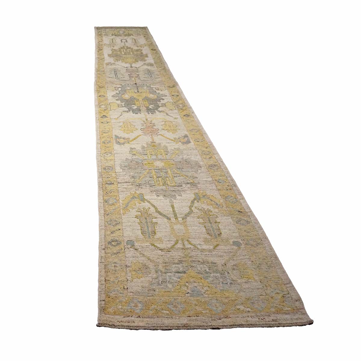 21st Century Turkish Oushak 3X18 Gold, Ivory & Charcoal Handmade Runner Rug #1144143 image 1