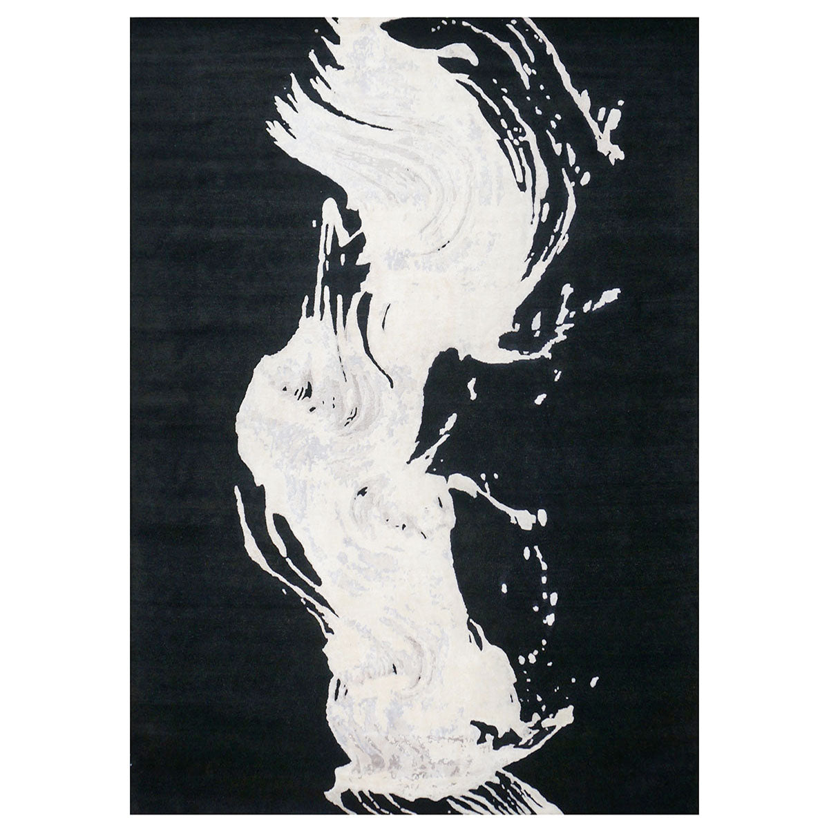 Modern Wool & Silk 9X12 Black & White Wave Design Handmade Area Rug #1144031 image 0
