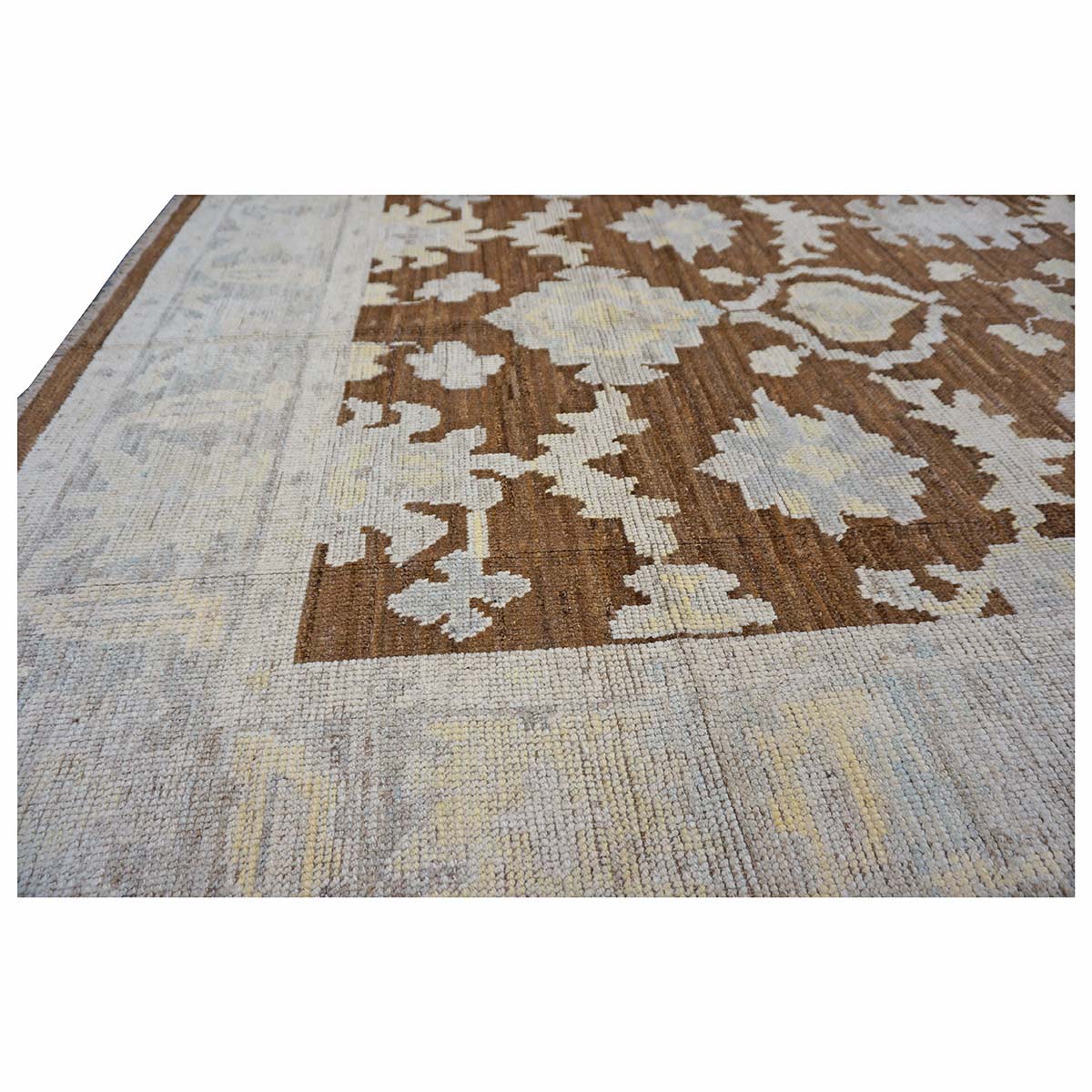 21st Century Turkish Oushak 7x10 Ivory & Brown Handmade Area Rug #1144189 image 4