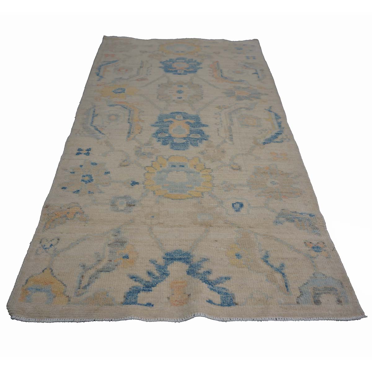 21st Century Turkish Oushak 3X6 Gold, Ivory & Slate Blue Handmade Runner Rug #1144167 image 2