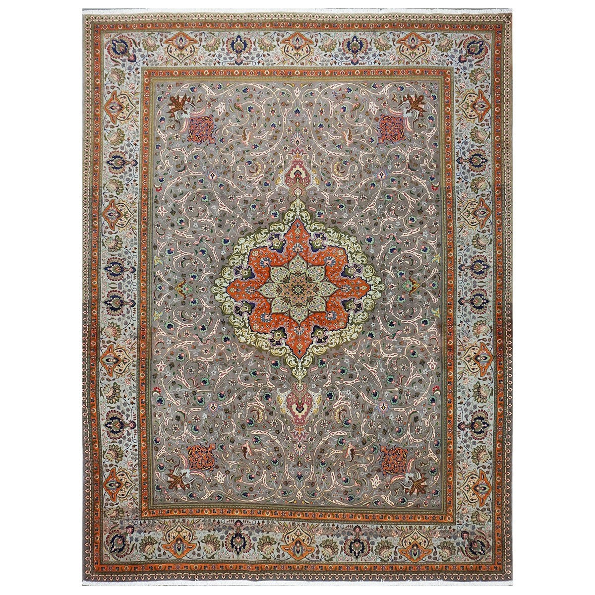 Antique Persian Tabriz Rug Grey & Light Blue 10x13 Area Rug #1140684 image 0