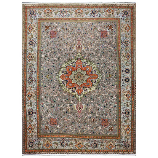 Antique Persian Tabriz Rug Grey & Light Blue 10x13 Area Rug #1140684 image 0