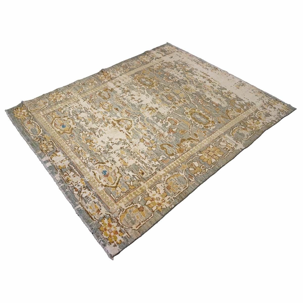 21st Century Turkish Oushak 4X6 Gray, Khaki, Ivory & Gold Handmade Area Rug #1144146 image 3