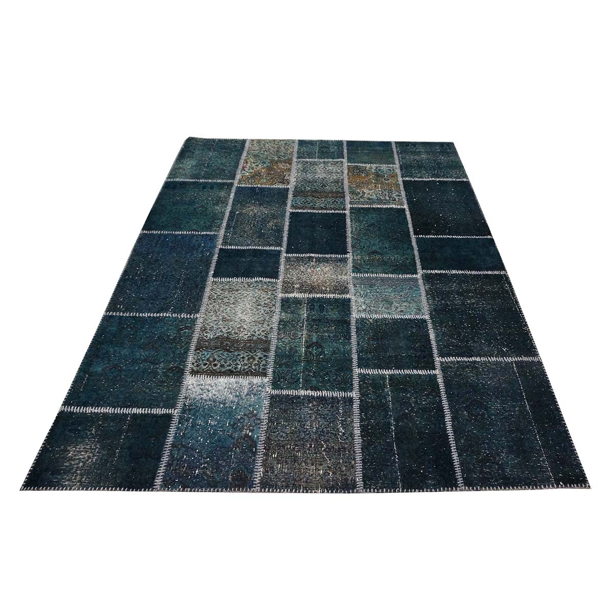 Vintage Turkish Modern Patchwork 6x8 Blue Distressed Handmade Area Rug #9902844 image 1