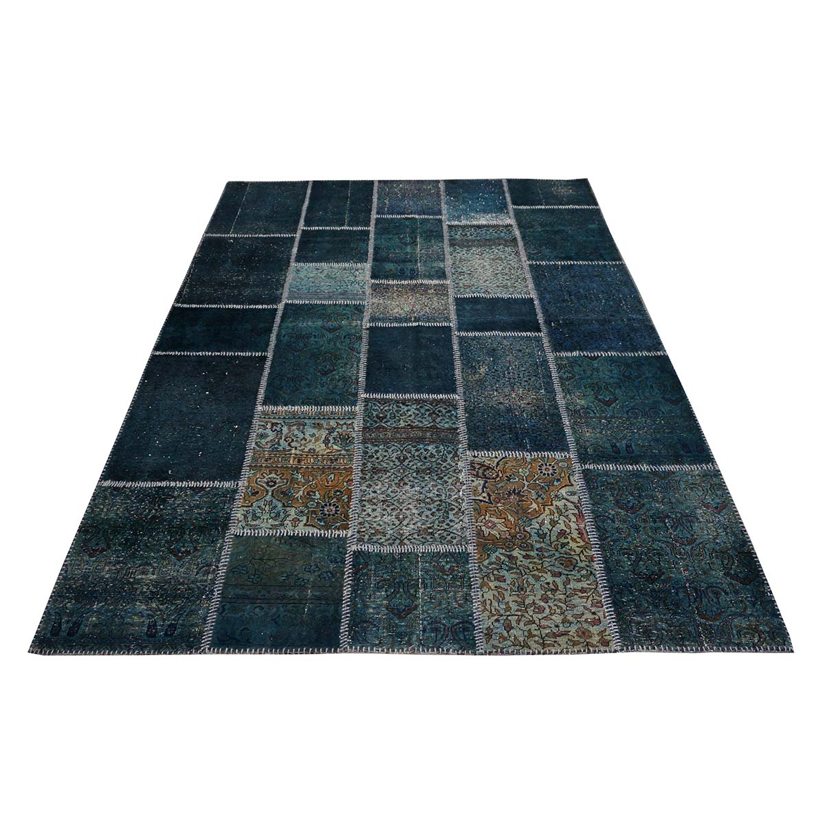 Vintage Turkish Modern Patchwork 6x8 Blue Distressed Handmade Area Rug #9902844 image 5