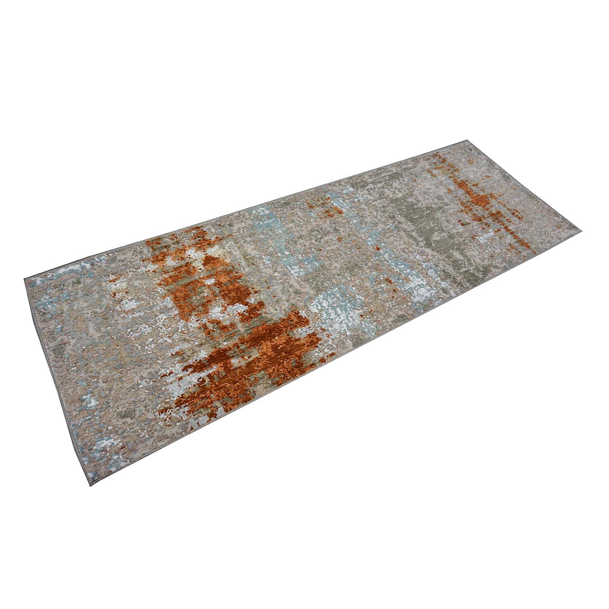 Indian Modern Wool & Silk 3X9 Grey, Rust, & Slate Runner Area Rug #1144152 image 3
