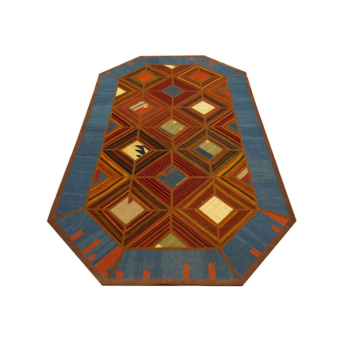 Turkish Safari Kilim 4X7 Blue & Orange Area Rug #1142009 image 2