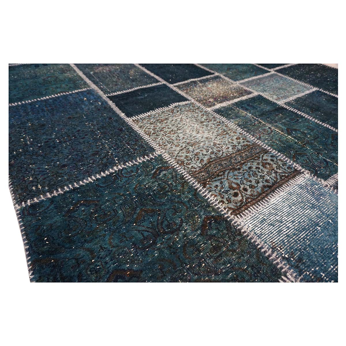 Vintage Turkish Modern Patchwork 6x8 Blue Distressed Handmade Area Rug #9902844 image 9