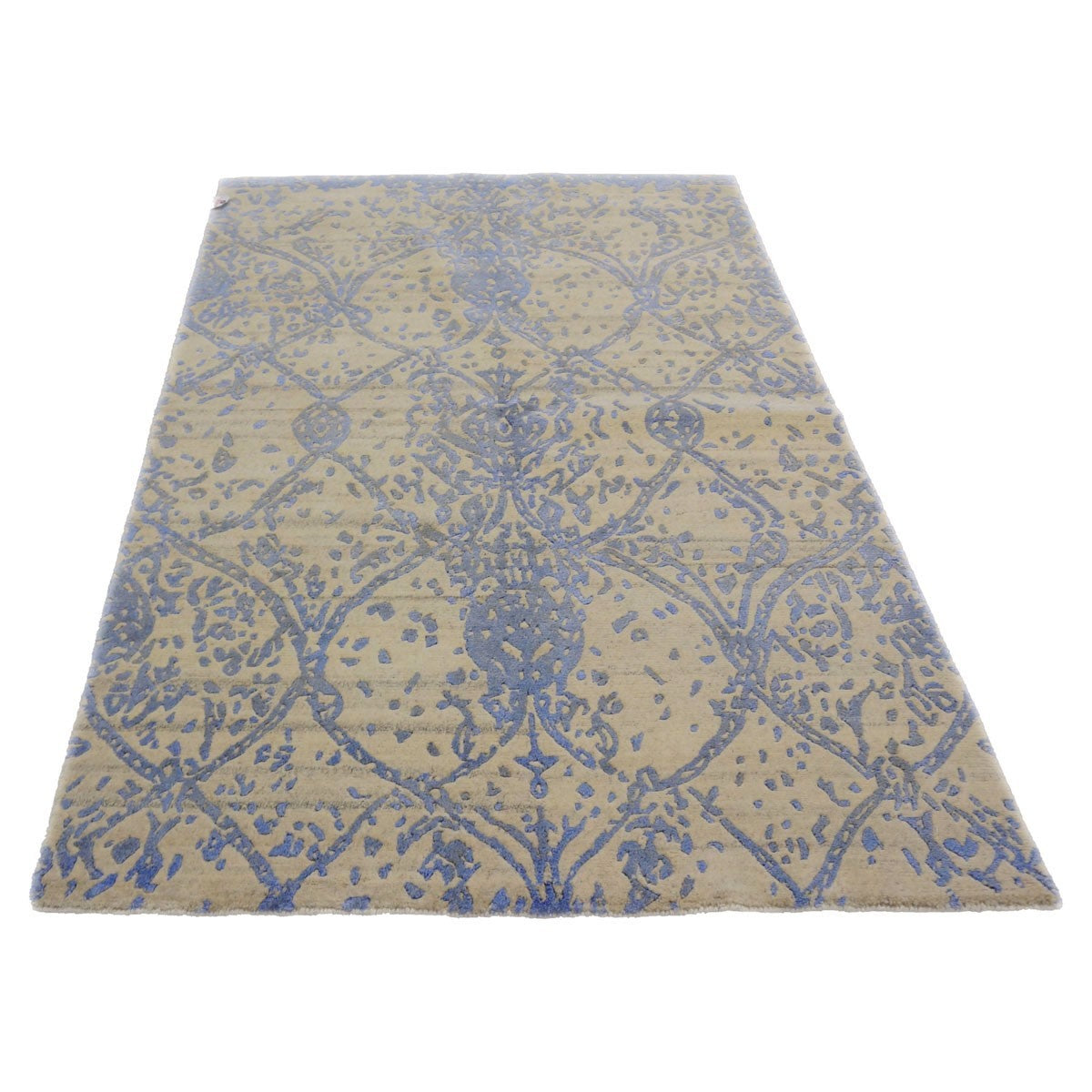 Nepalese Modern Wool & Silk 4X6 Blue Area Rug #9902954 image 3