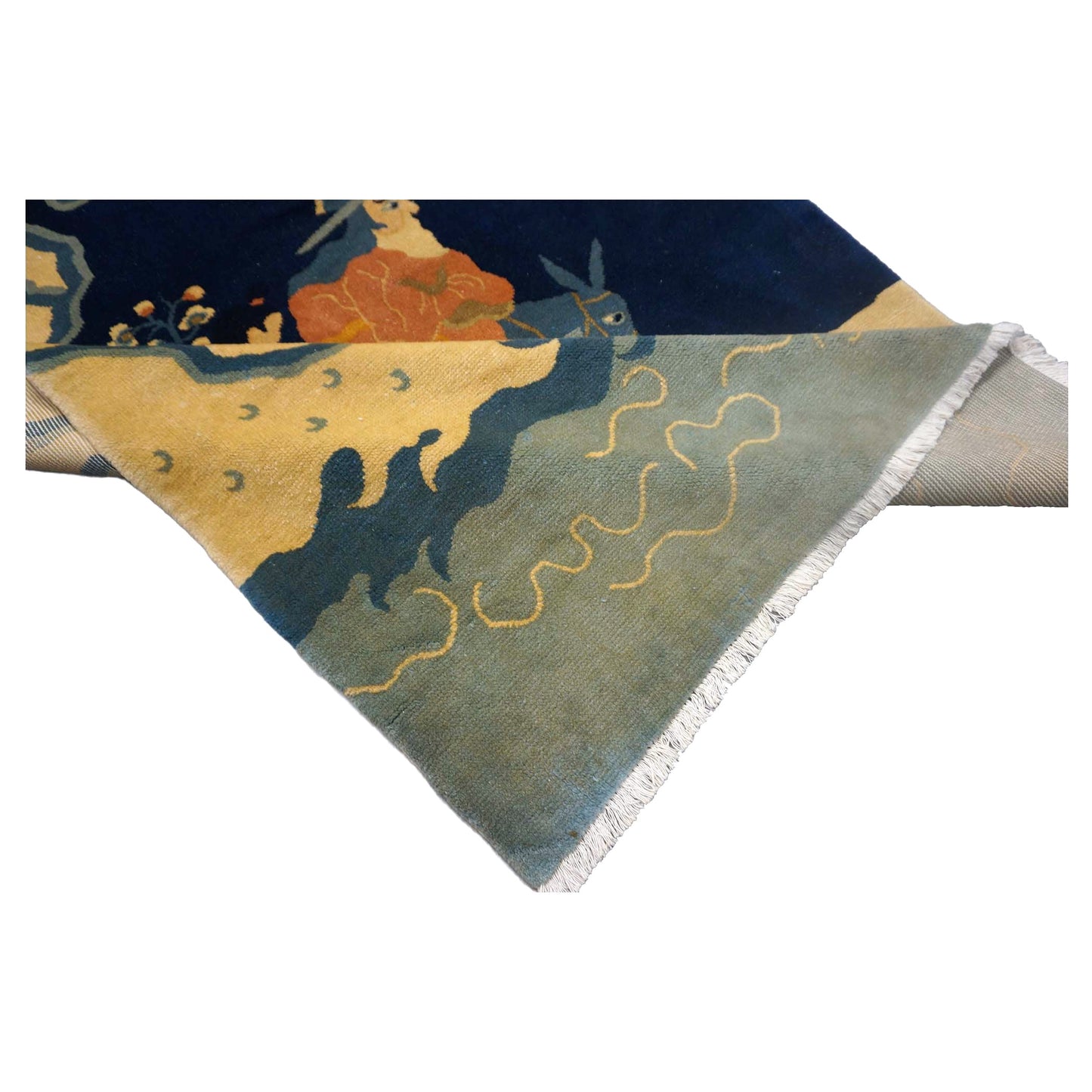 Chinese Pictorial Man on a Donkey Wool 3x5 Navy & Beige Handmade Area Rug # 9900101
