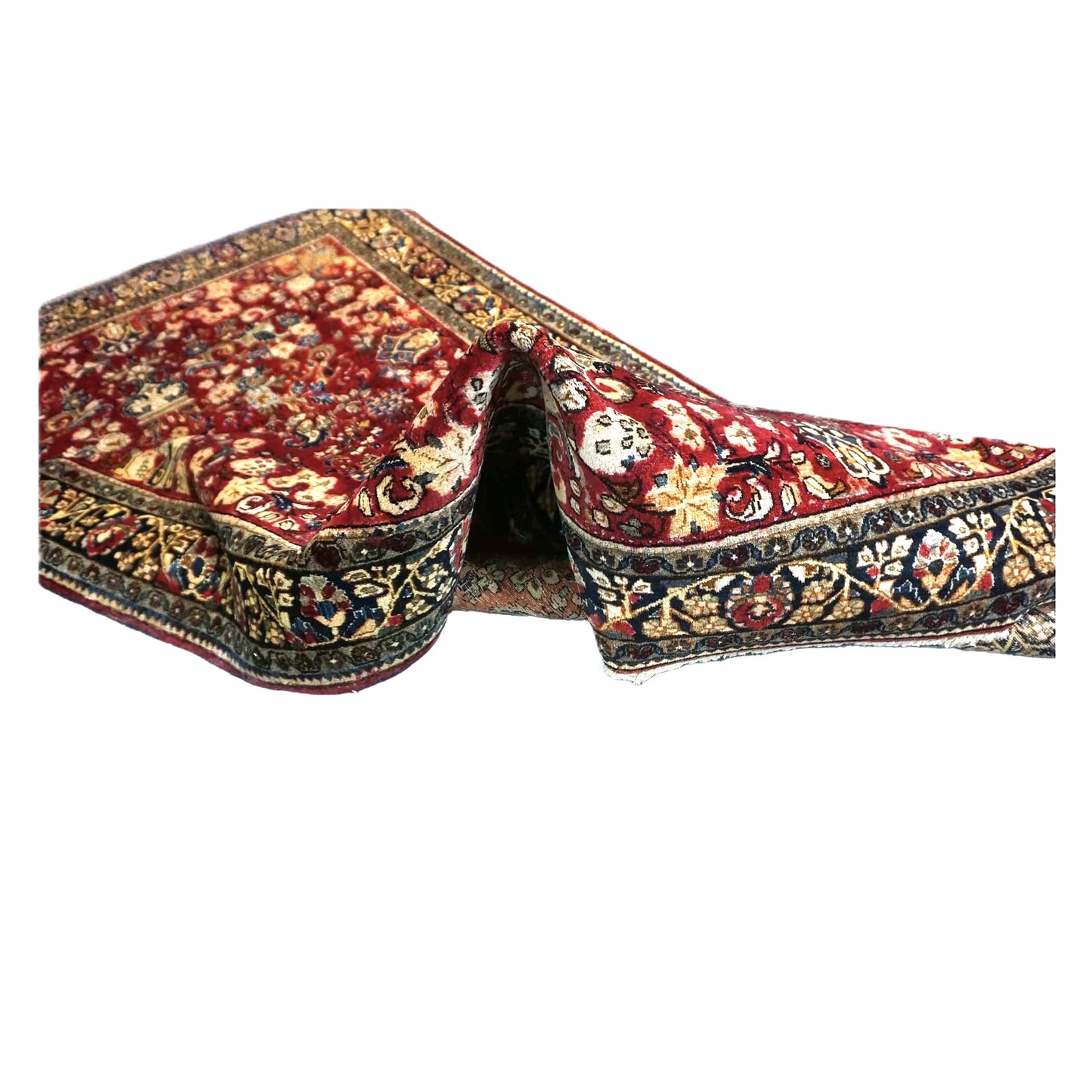 Antique Persian Sarouk Wool 4X7 Red, Navy, Black & Orange Handmade Area Rug #9900220