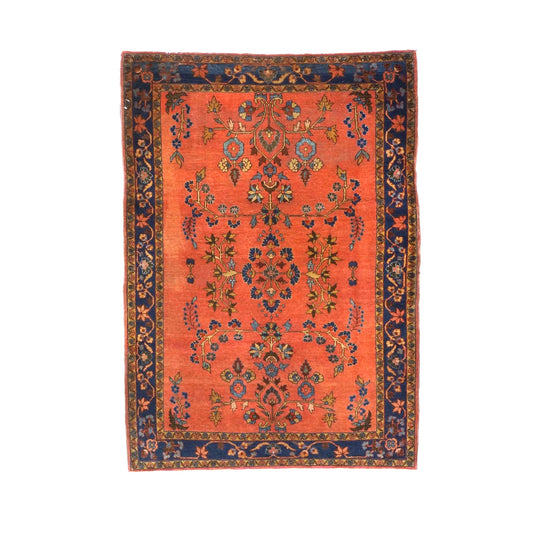 Antique Persian Sarouk Wool 3x5 Rust & Navy Handmade Area Rug #9900274