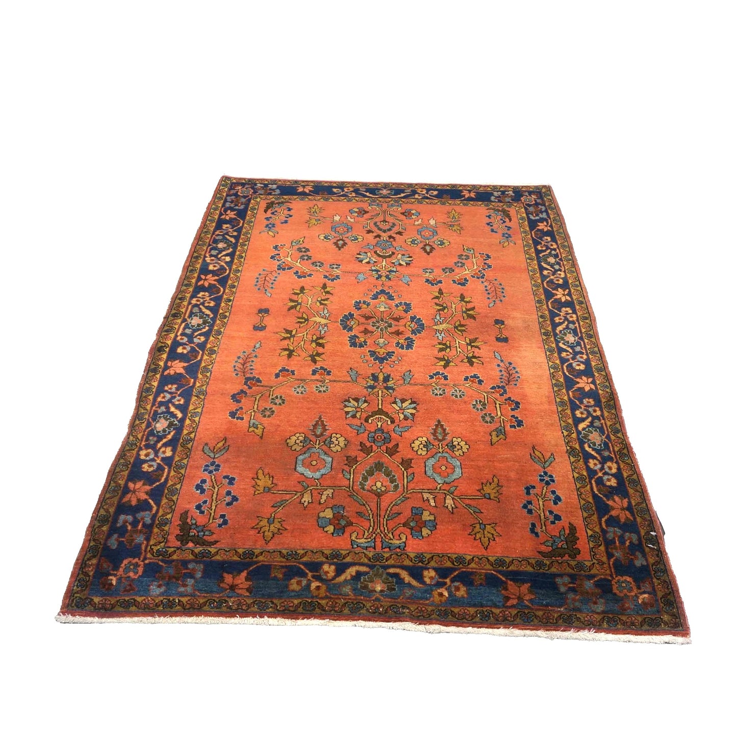 Antique Persian Sarouk Wool 3x5 Rust & Navy Handmade Area Rug #9900274