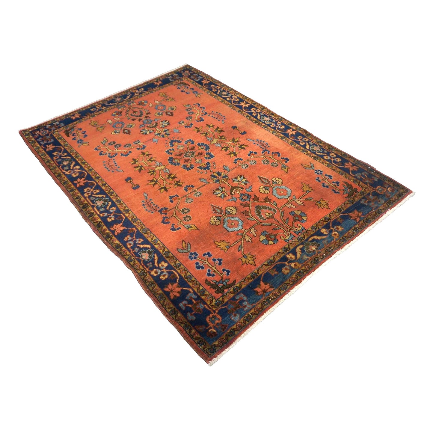 Antique Persian Sarouk Wool 3x5 Rust & Navy Handmade Area Rug #9900274
