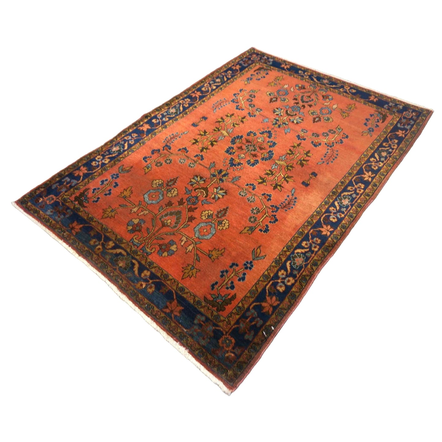 Antique Persian Sarouk Wool 3x5 Rust & Navy Handmade Area Rug #9900274