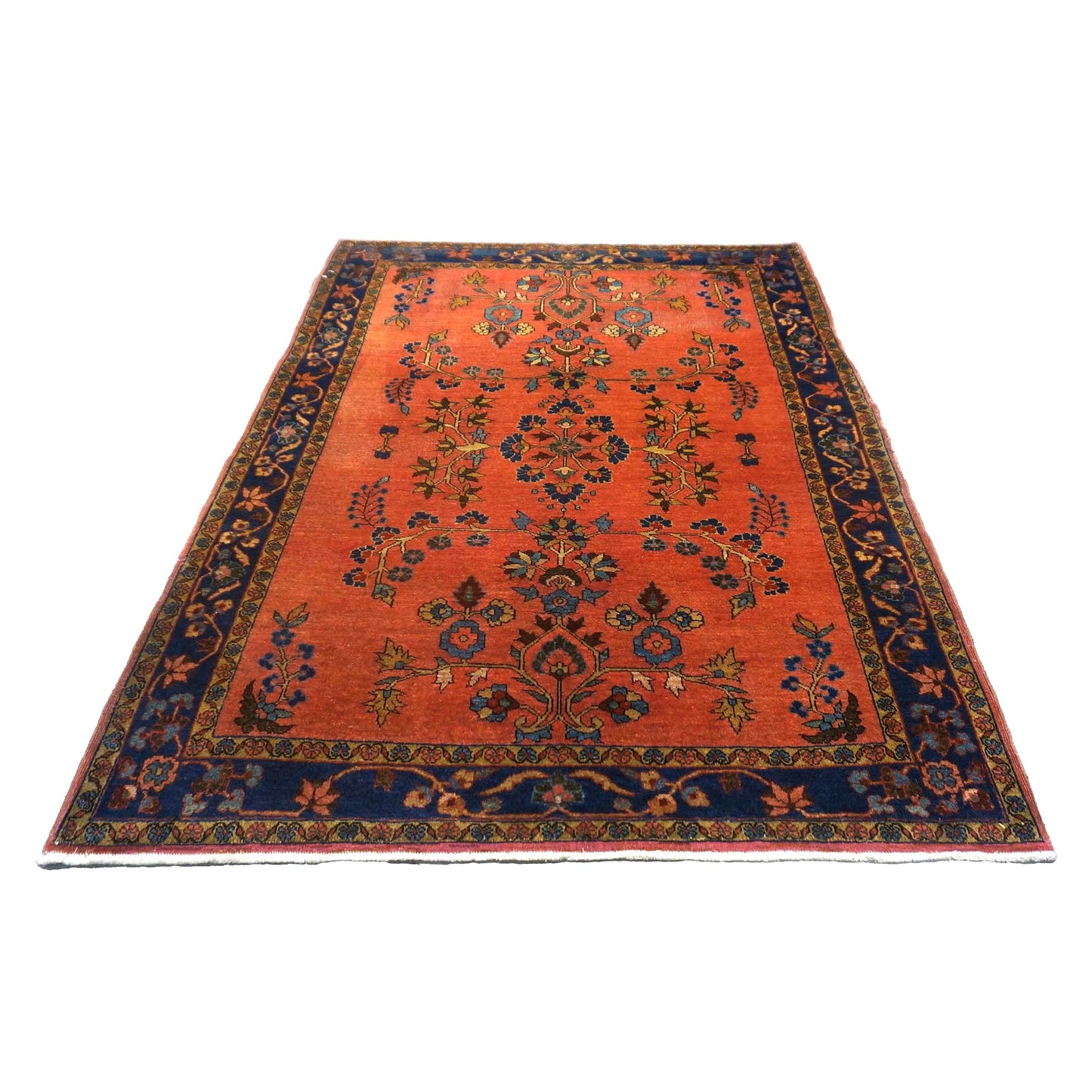Antique Persian Sarouk Wool 3x5 Rust & Navy Handmade Area Rug #9900274