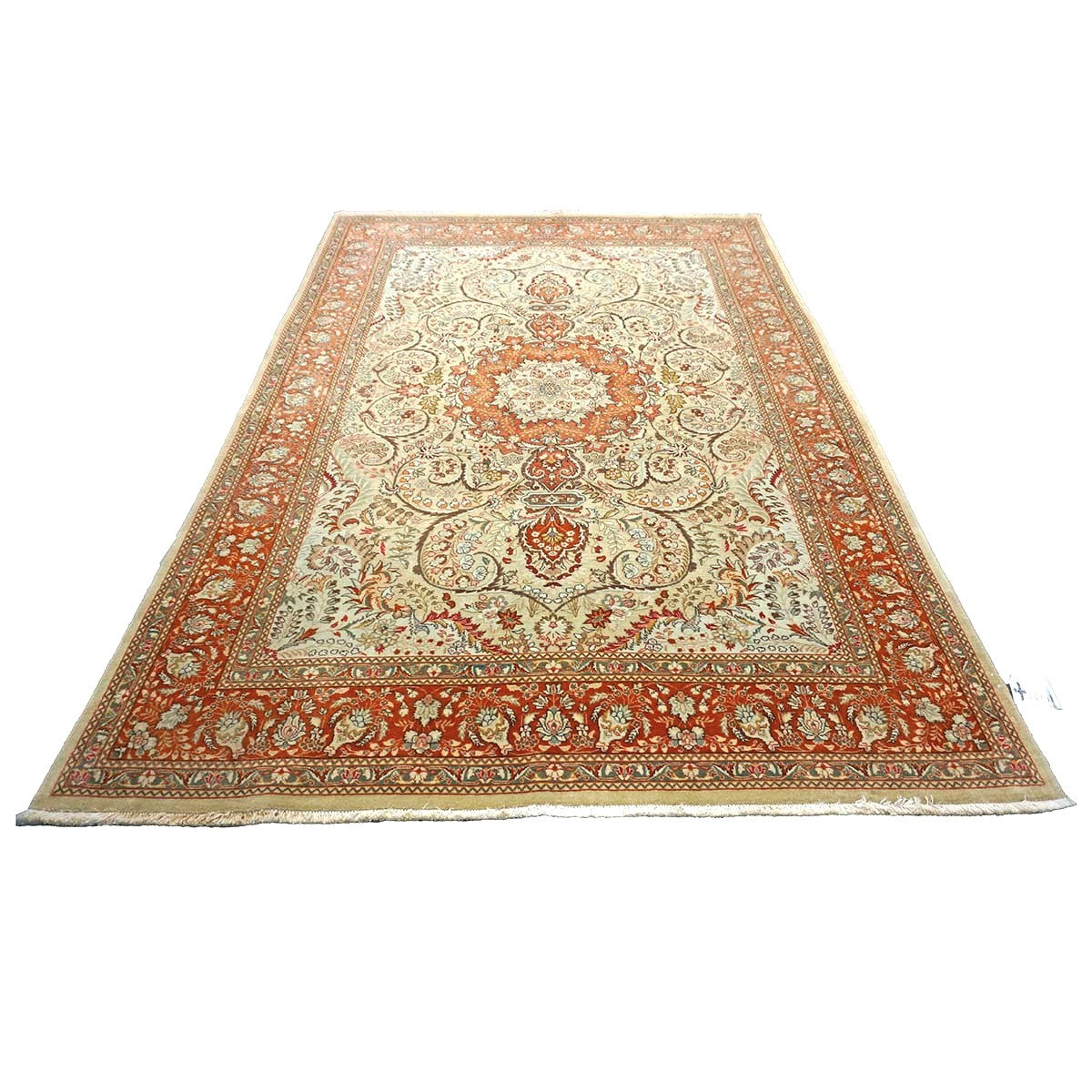 Vintage Persian Tabriz Wool 7x9 Pistachio & Rust Handmade Area Rug #9900342