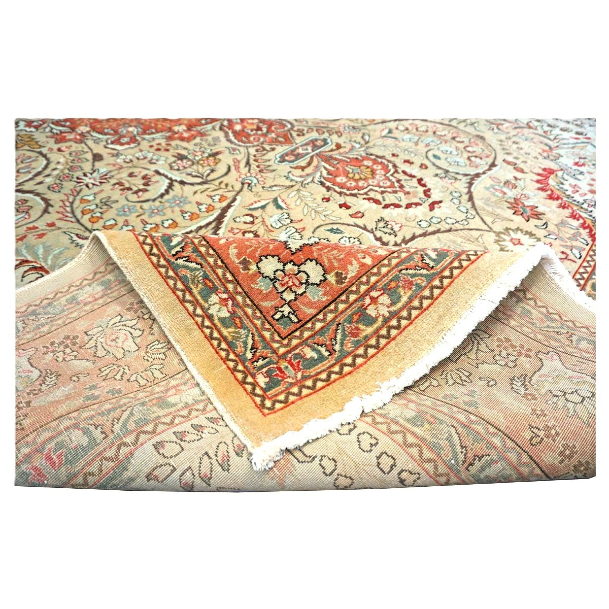 Vintage Persian Tabriz Wool 7x9 Pistachio & Rust Handmade Area Rug #9900342