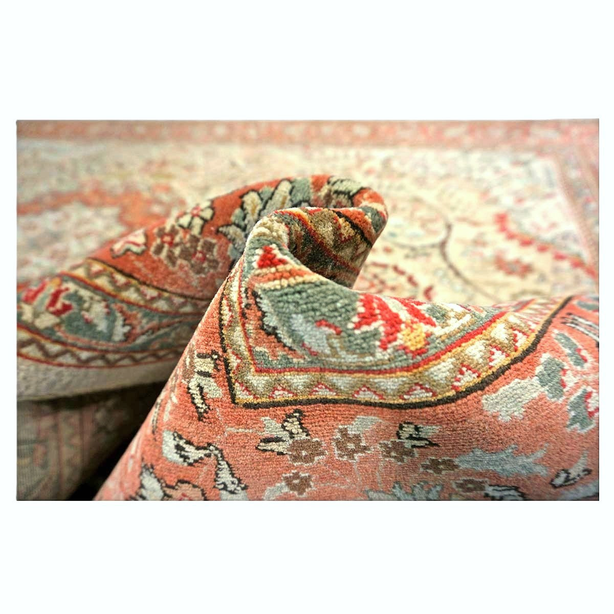 Vintage Persian Tabriz Wool 7x9 Pistachio & Rust Handmade Area Rug #9900342