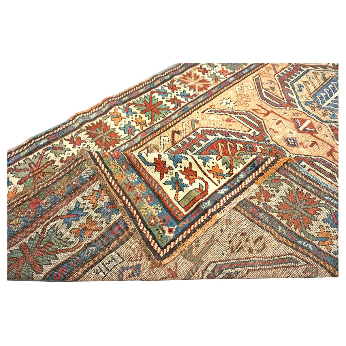 Antique Caucasian Kazak Wool 5x9 Ivory, Tan & Rust Handmade Area Rug #9900394