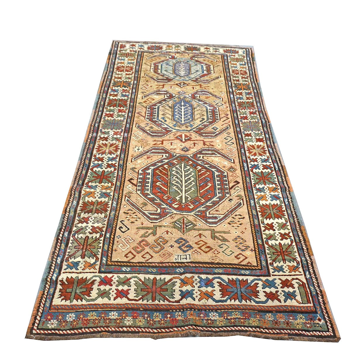 Antique Caucasian Kazak Wool 5x9 Ivory, Tan & Rust Handmade Area Rug #9900394
