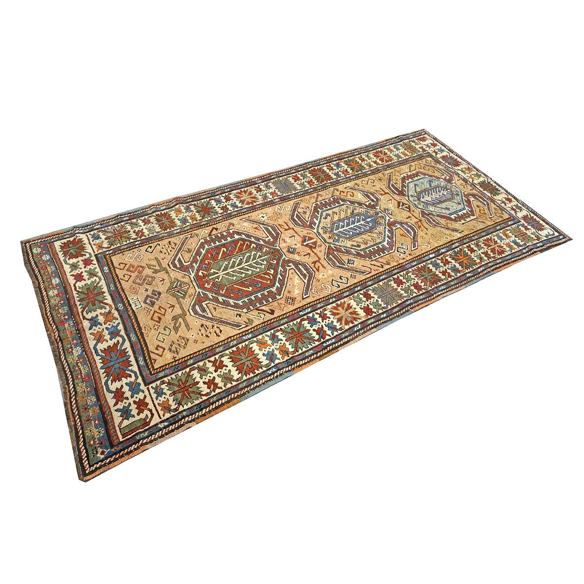 Antique Caucasian Kazak Wool 5x9 Ivory, Tan & Rust Handmade Area Rug #9900394