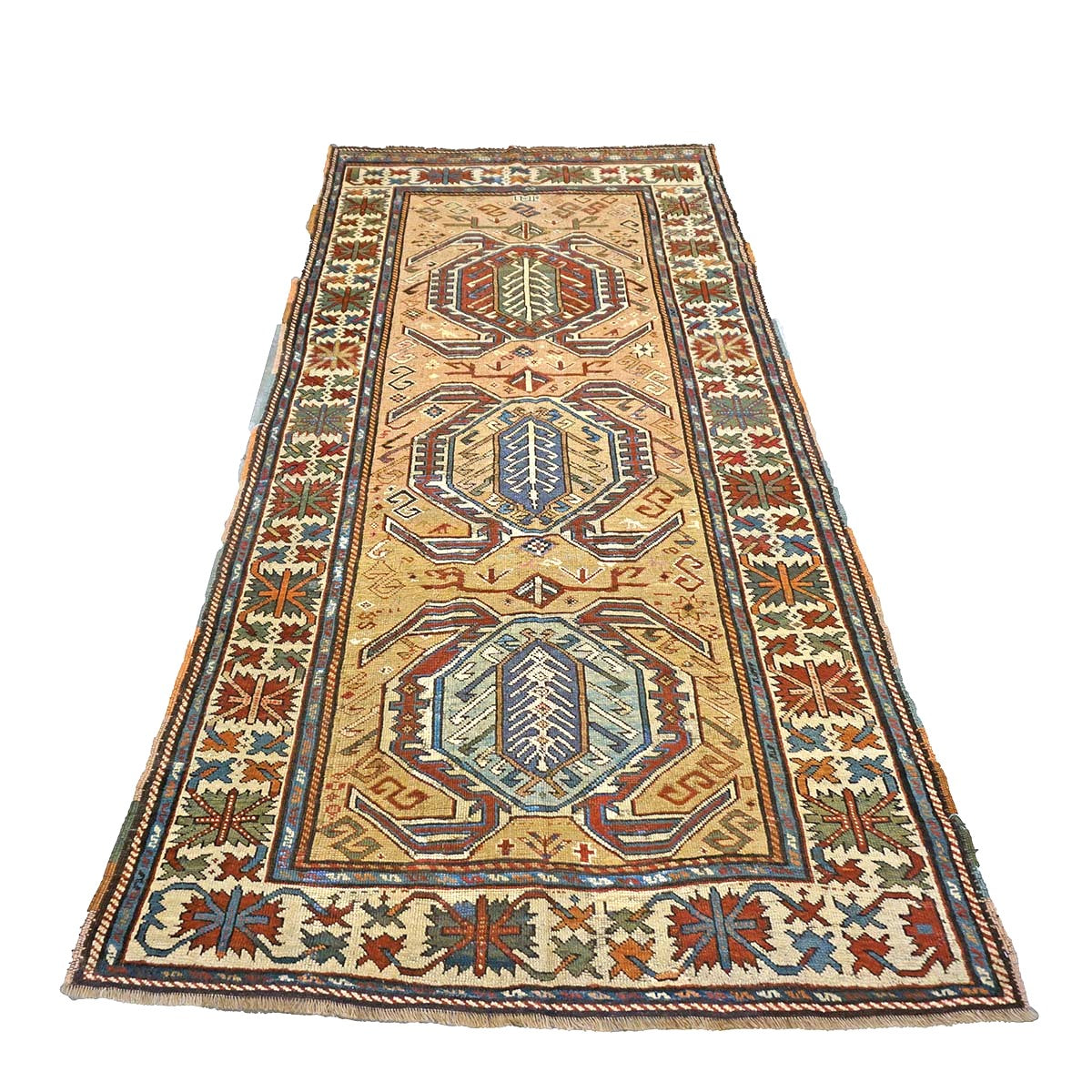 Antique Caucasian Kazak Wool 5x9 Ivory, Tan & Rust Handmade Area Rug #9900394