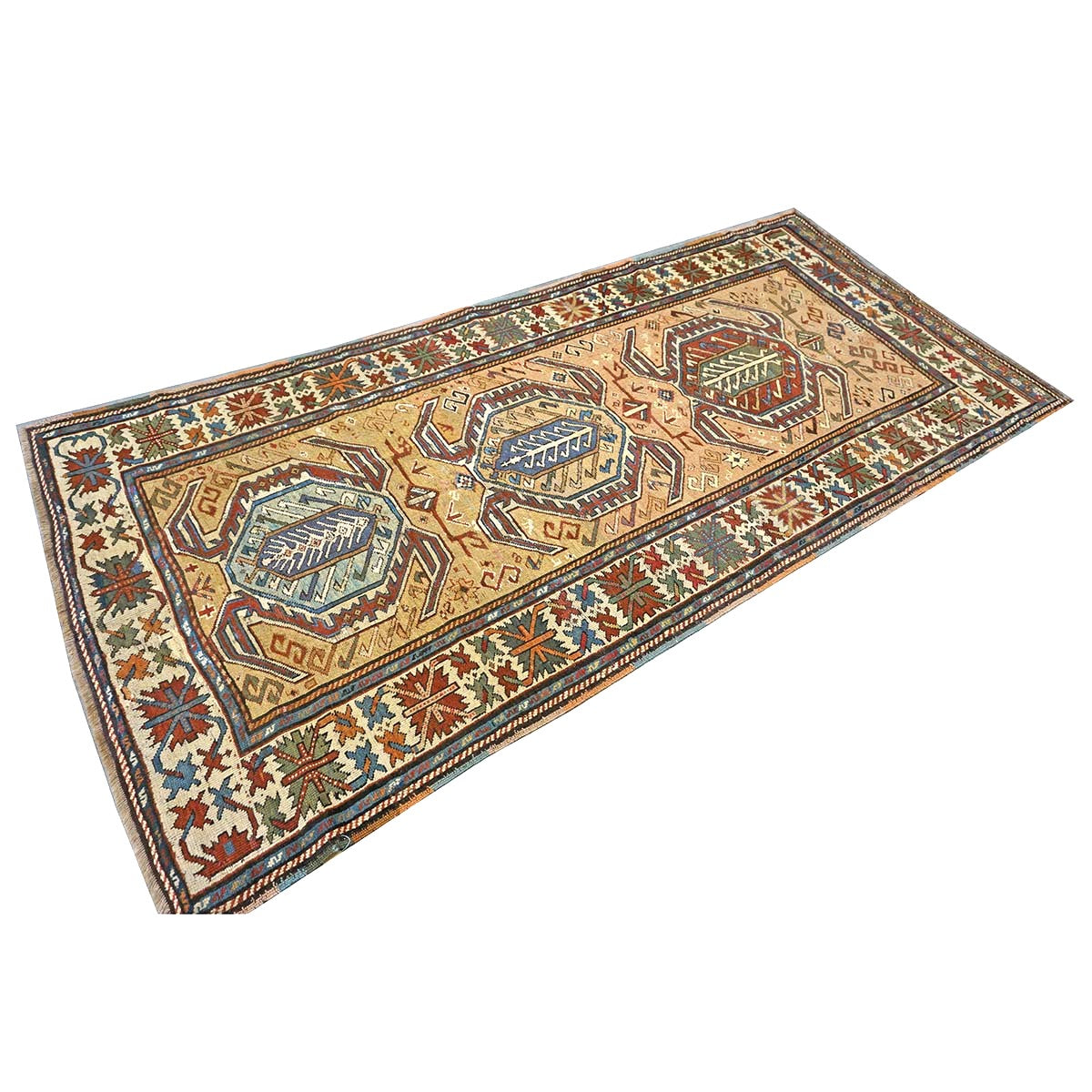 Antique Caucasian Kazak Wool 5x9 Ivory, Tan & Rust Handmade Area Rug #9900394