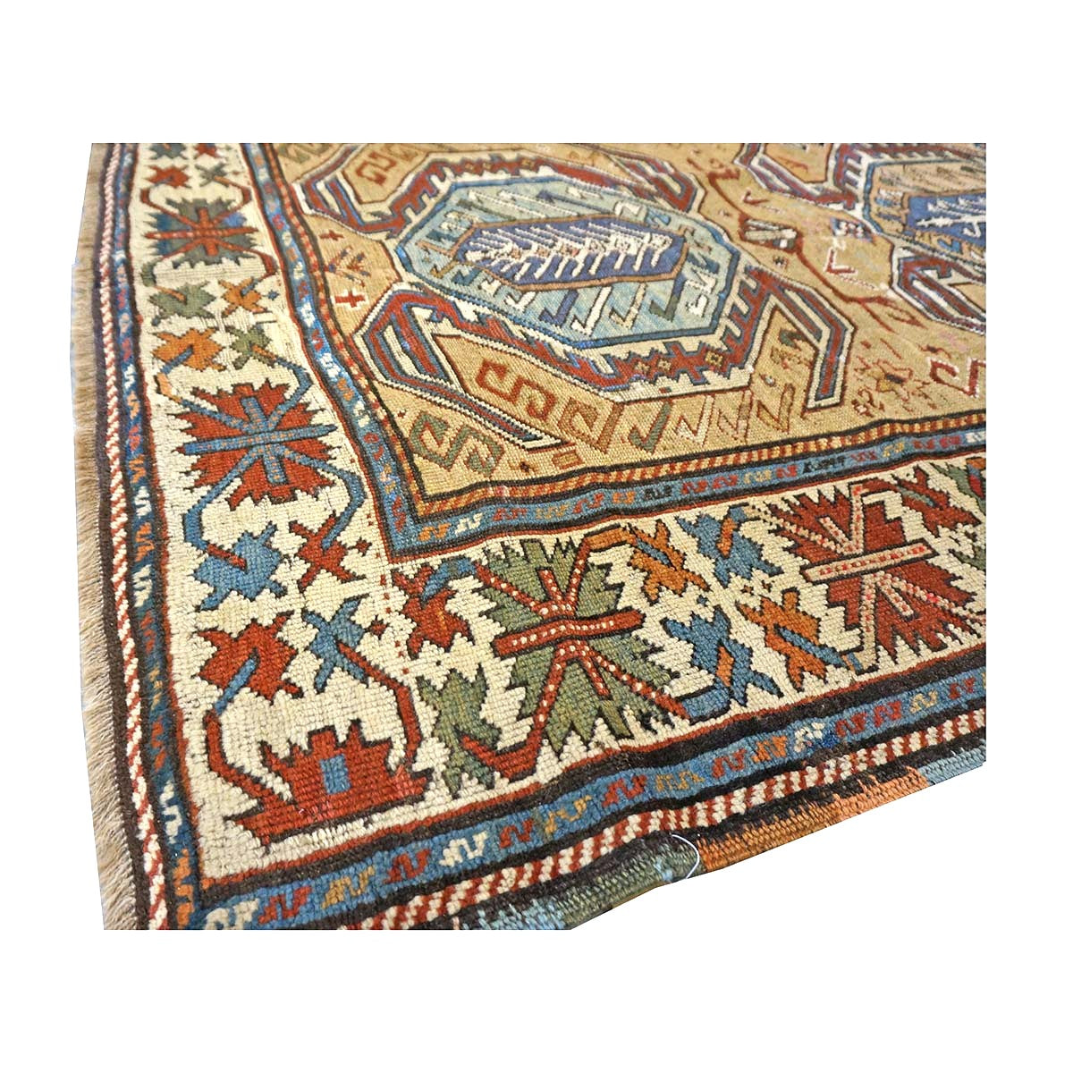 Antique Caucasian Kazak Wool 5x9 Ivory, Tan & Rust Handmade Area Rug #9900394