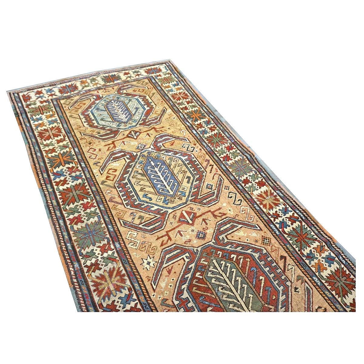 Antique Caucasian Kazak Wool 5x9 Ivory, Tan & Rust Handmade Area Rug #9900394