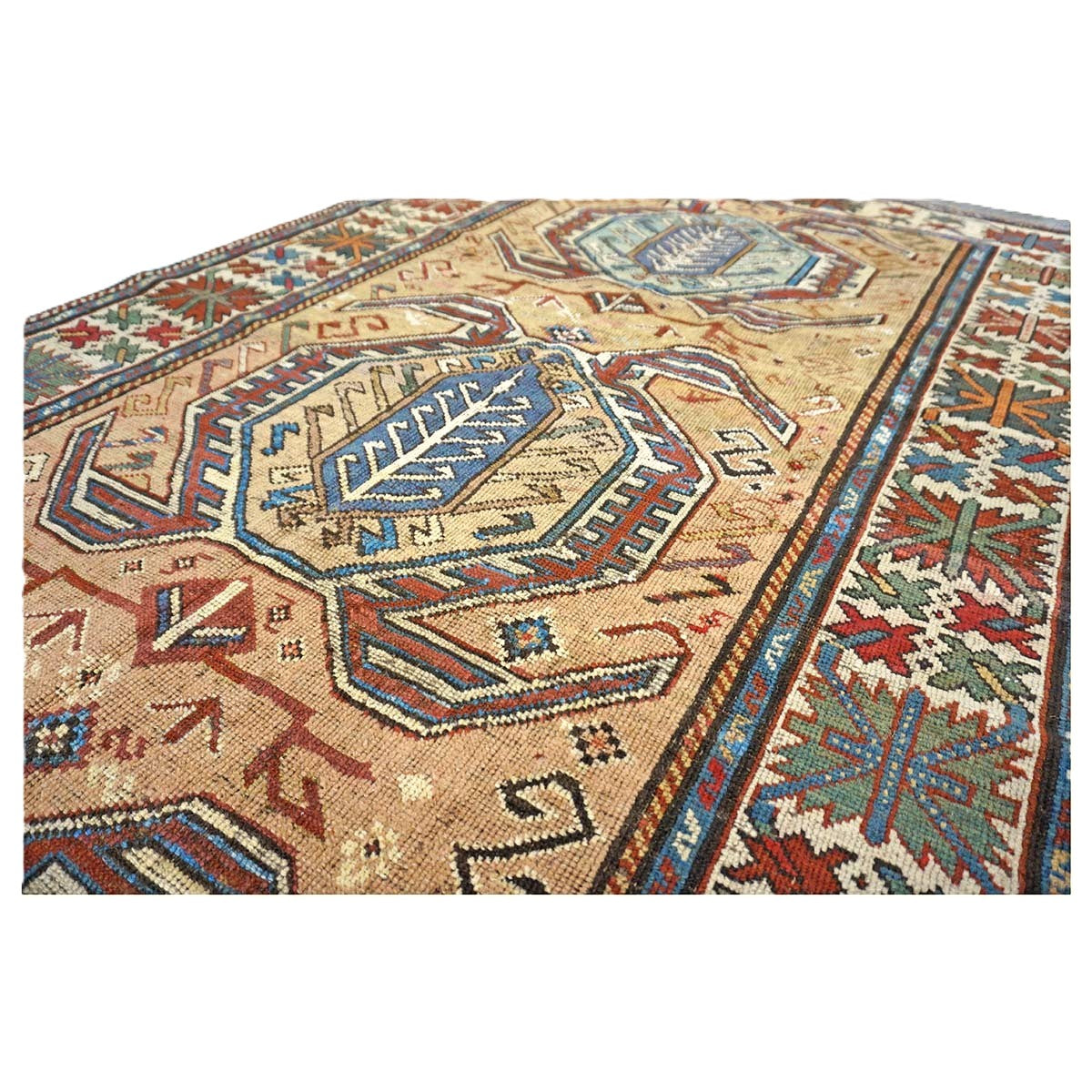 Antique Caucasian Kazak Wool 5x9 Ivory, Tan & Rust Handmade Area Rug #9900394