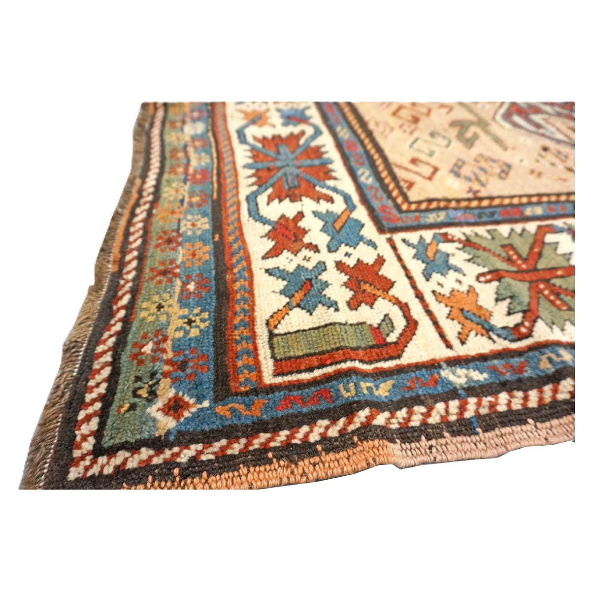 Antique Caucasian Kazak Wool 5x9 Ivory, Tan & Rust Handmade Area Rug #9900394