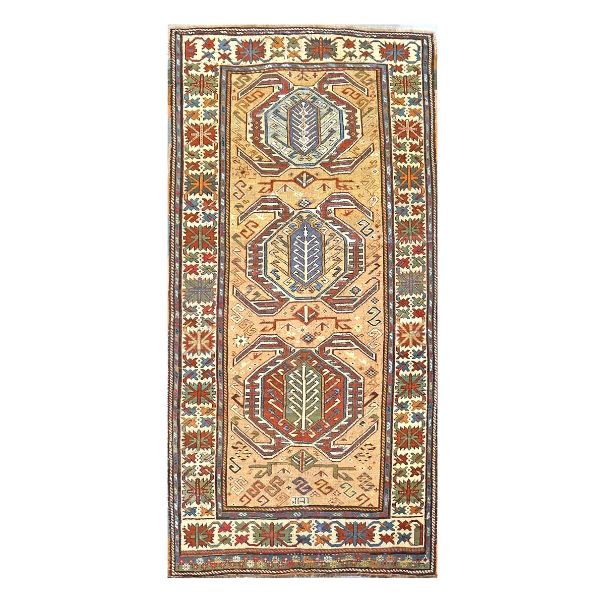 Antique Caucasian Kazak Wool 5x9 Ivory, Tan & Rust Handmade Area Rug #9900394