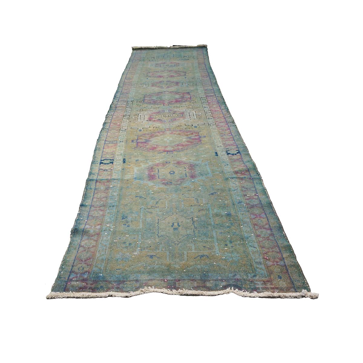 Vintage Persian Wool 3x15 Teal Overdye Handmade Runner Rug #9900486