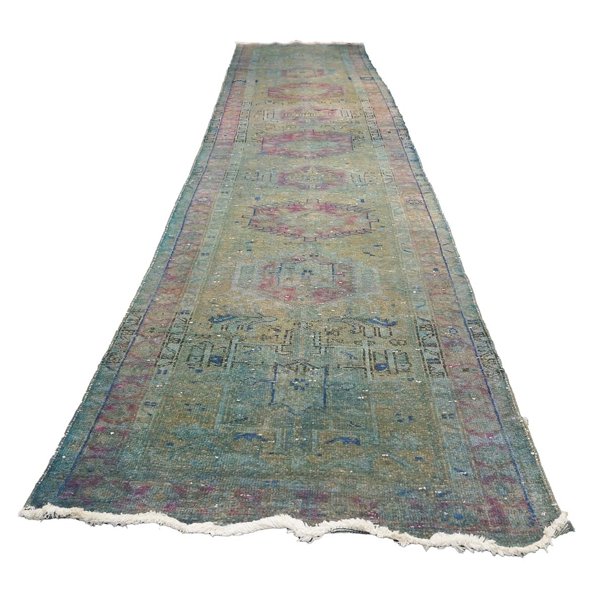 Vintage Persian Wool 3x15 Teal Overdye Handmade Runner Rug #9900486
