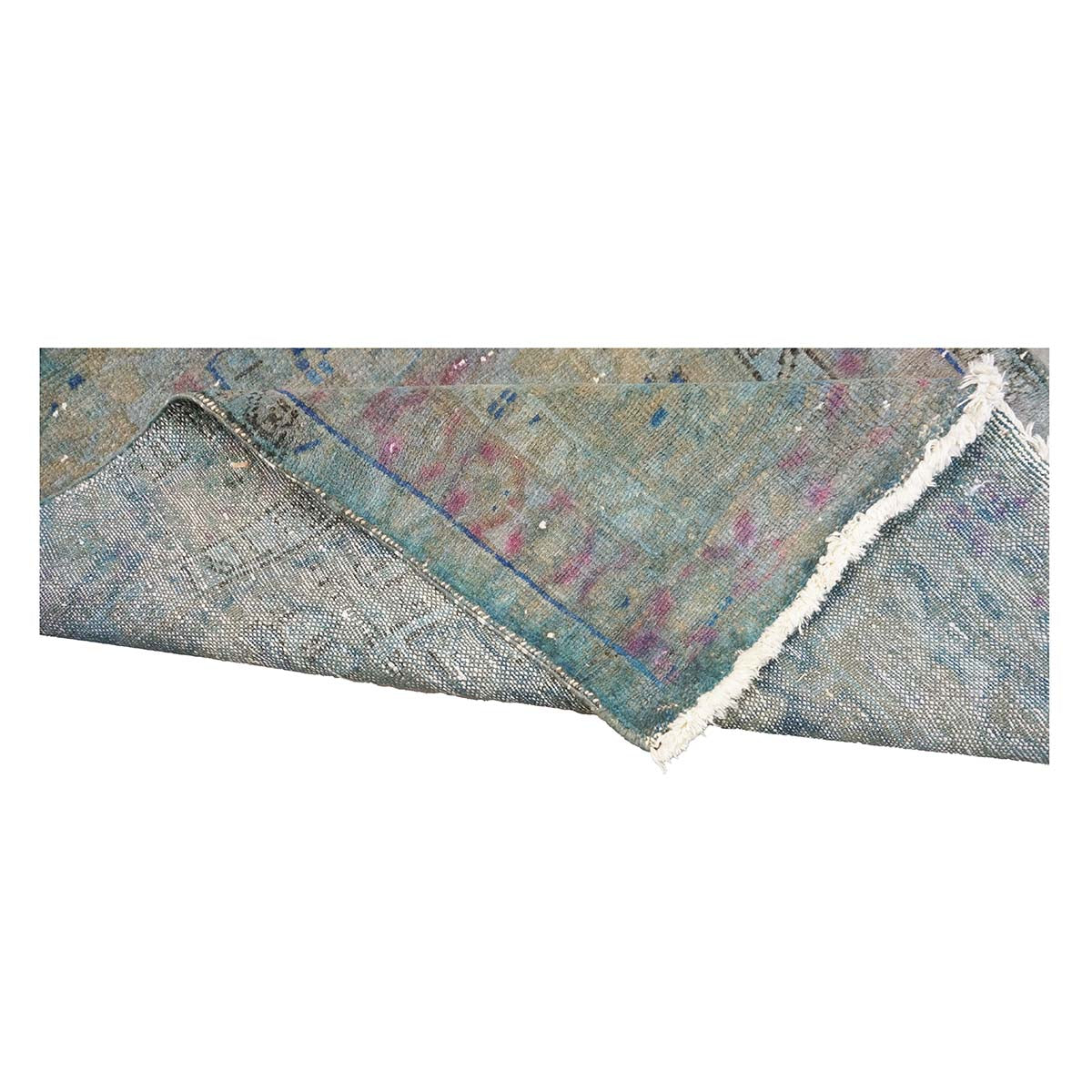 Vintage Persian Wool 3x15 Teal Overdye Handmade Runner Rug #9900486