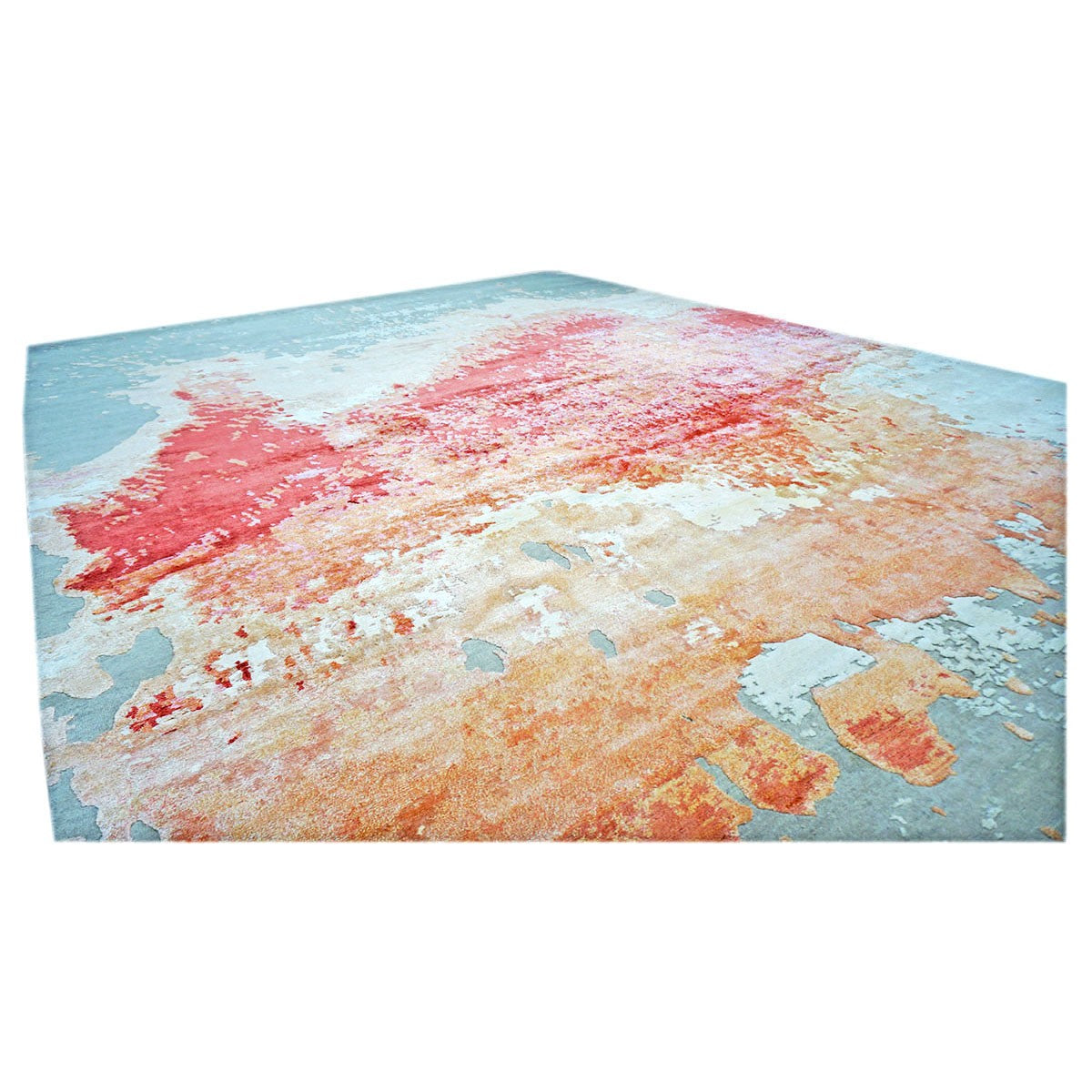 Modern Wool & Silk 9x12 Grey, Orange, & Red Handmade Area Rug #1144036 image 4