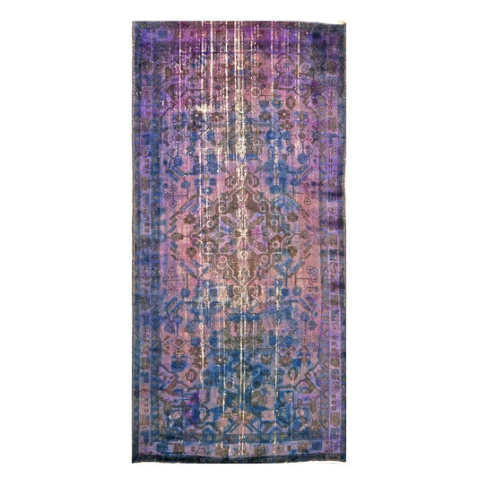 Vintage Persian Overdye Wool 5x10 Pink Handmade Gallery Rug # 9900579