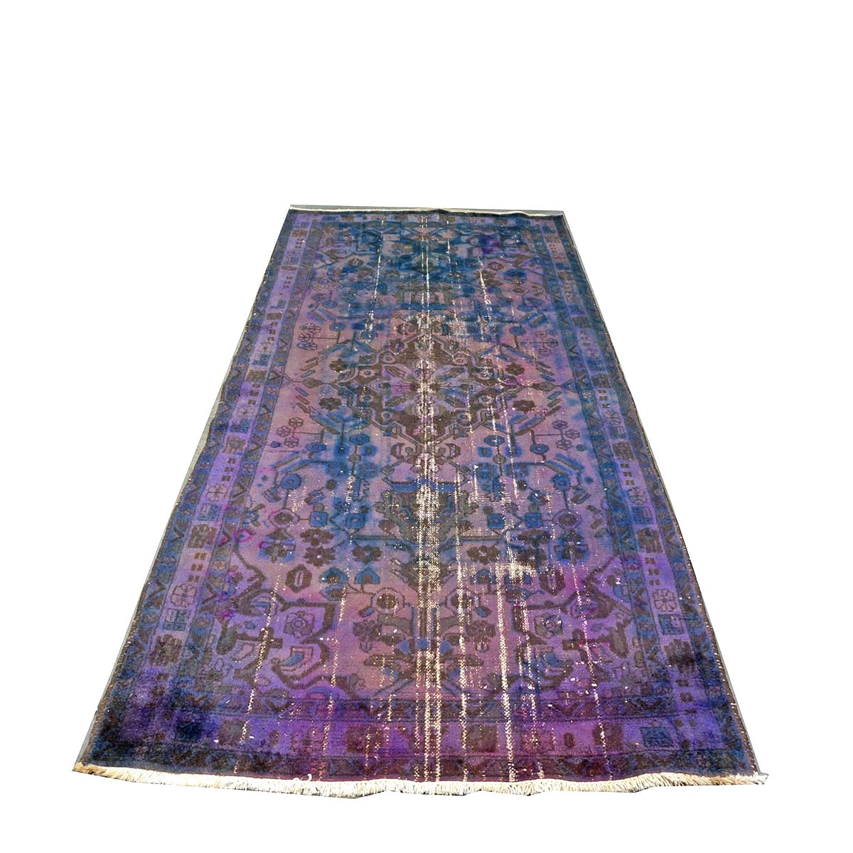 Vintage Persian Overdye Wool 5x10 Pink Handmade Gallery Rug # 9900579