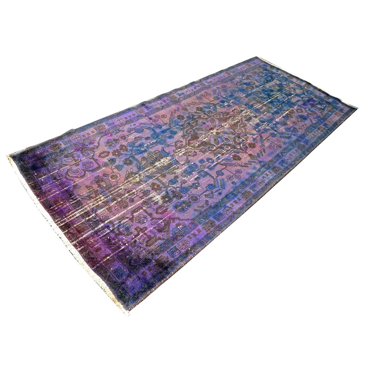 Vintage Persian Overdye Wool 5x10 Pink Handmade Gallery Rug # 9900579