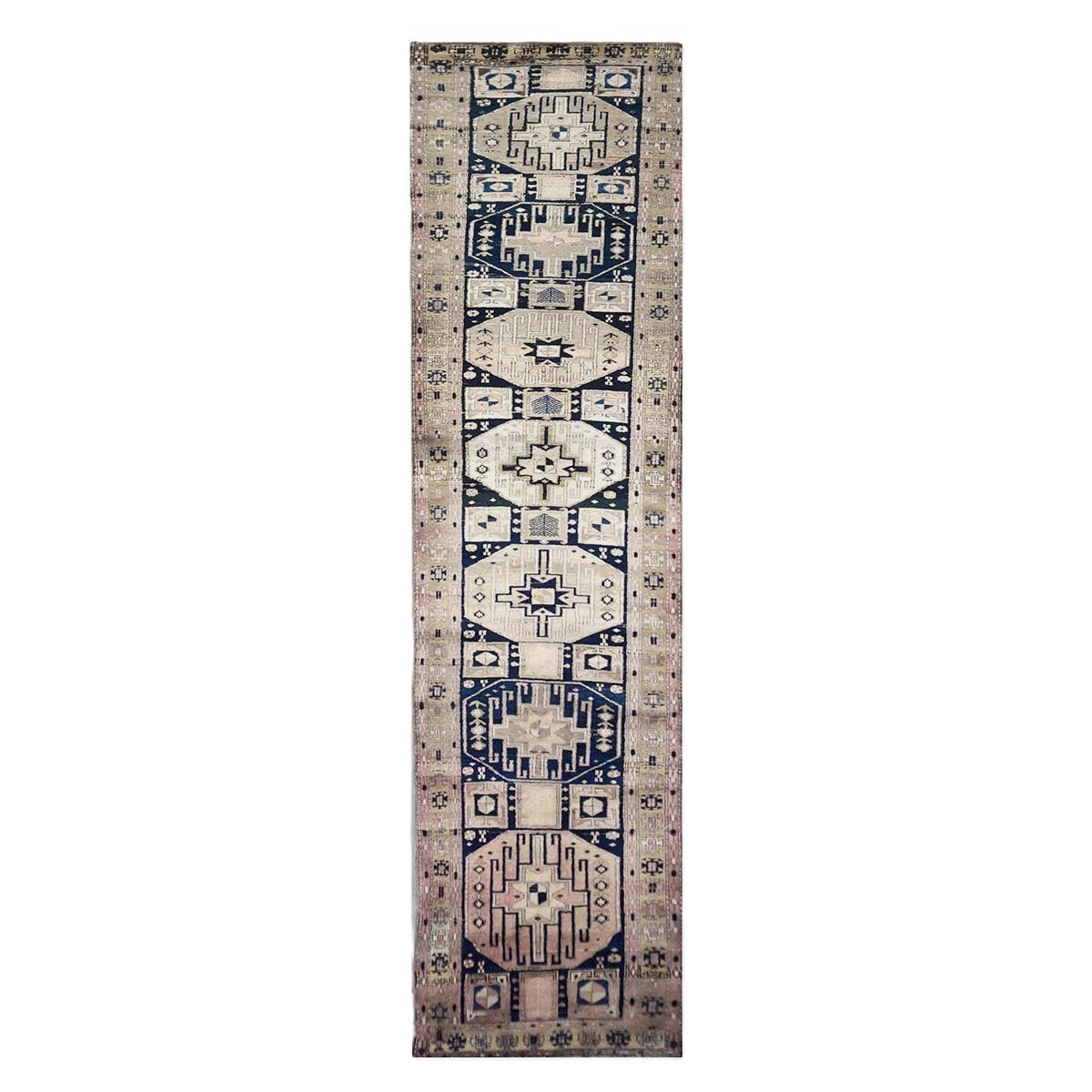 Persian Karajeh Wool 4x15 Taupe & Black Handmade Gallery Rug #9900622