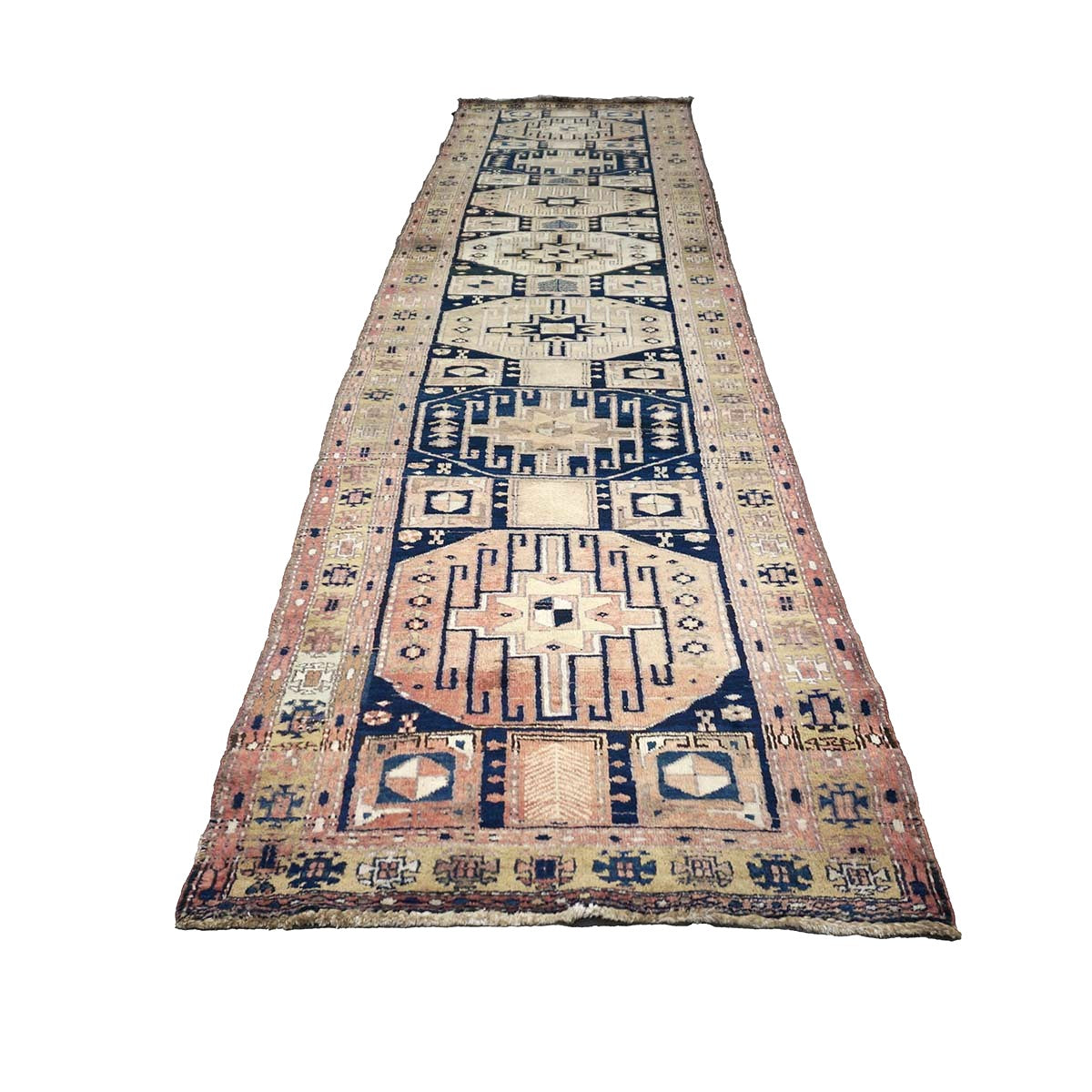 Persian Karajeh Wool 4x15 Taupe & Black Handmade Gallery Rug #9900622