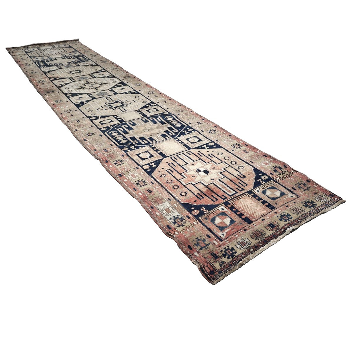 Persian Karajeh Wool 4x15 Taupe & Black Handmade Gallery Rug #9900622