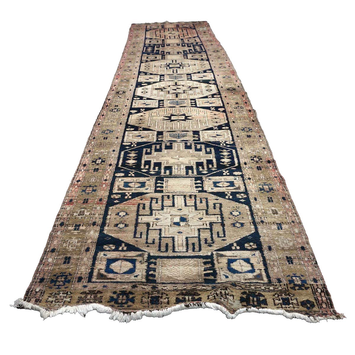 Persian Karajeh Wool 4x15 Taupe & Black Handmade Gallery Rug #9900622