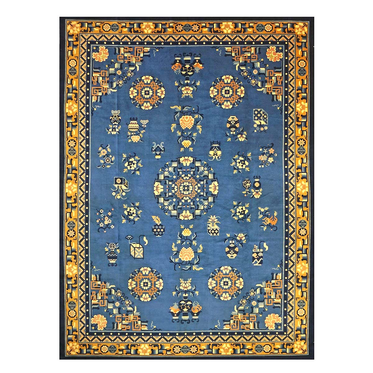 Chinese Peking Wool 8x11 Blue, Gold & Ivory Handmade Area  #9900639