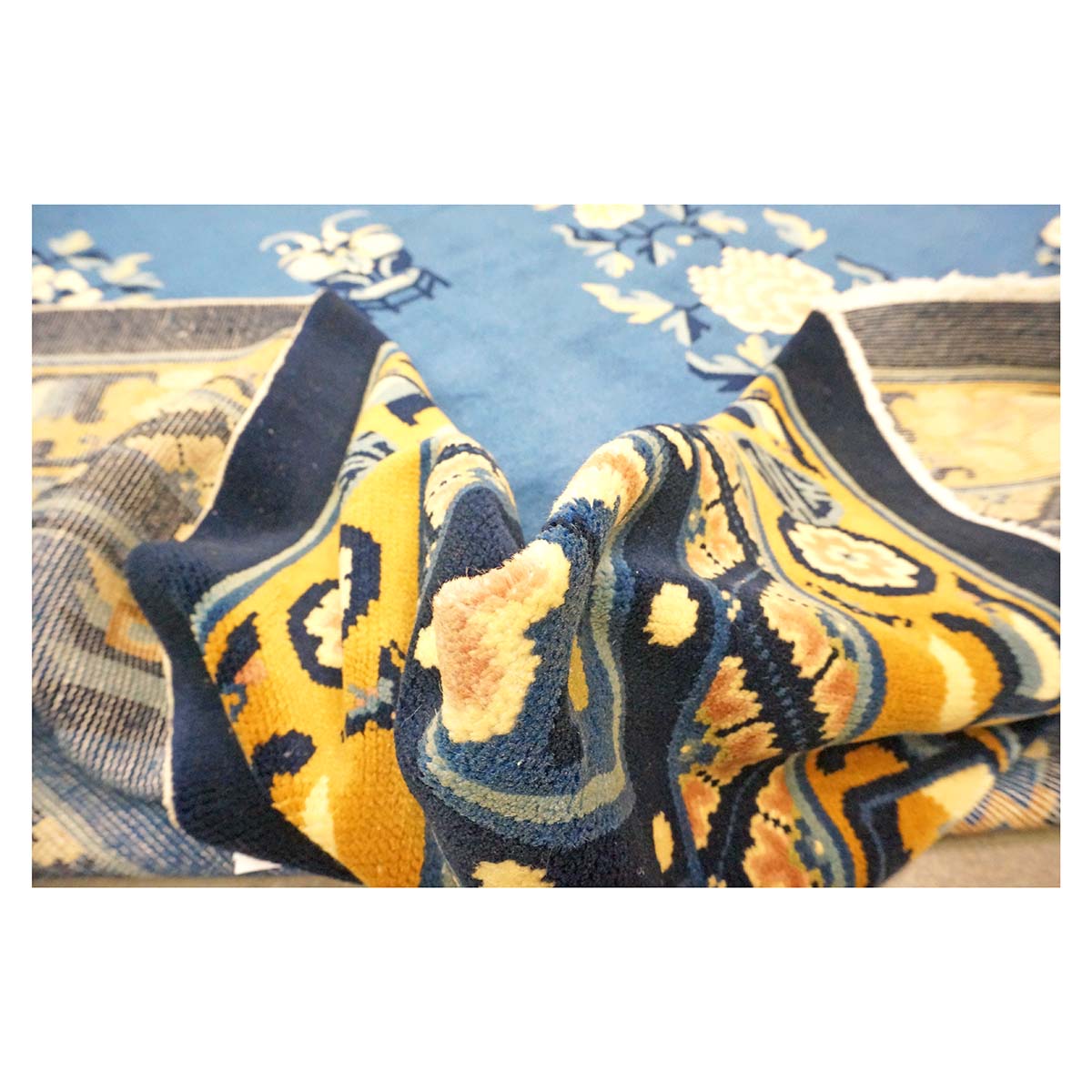 Chinese Peking Wool 8x11 Blue, Gold & Ivory Handmade Area  #9900639