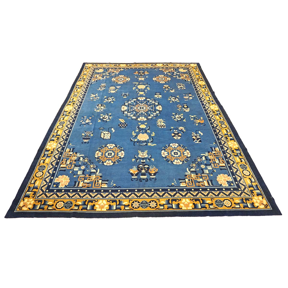 Chinese Peking Wool 8x11 Blue, Gold & Ivory Handmade Area  #9900639