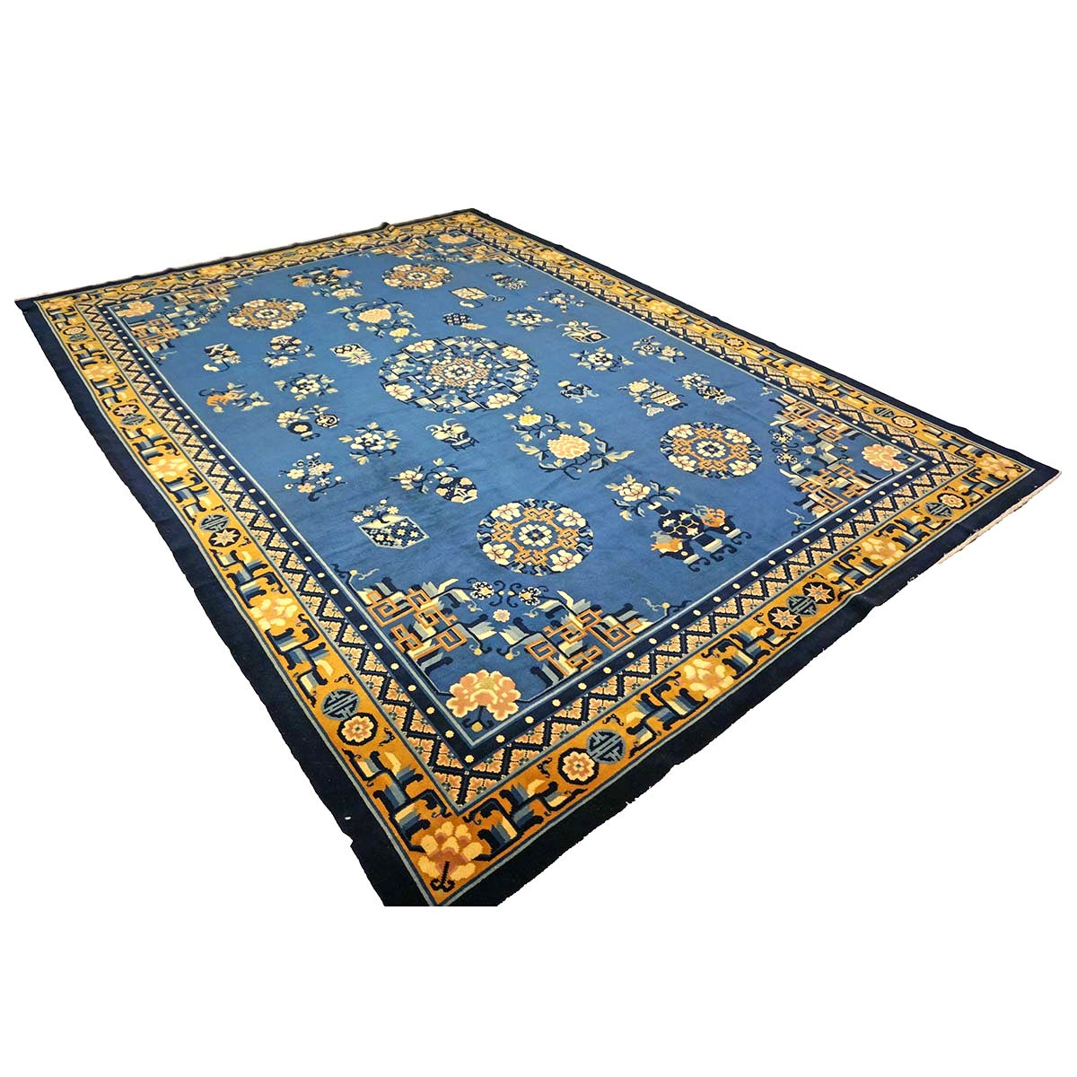 Chinese Peking Wool 8x11 Blue, Gold & Ivory Handmade Area  #9900639