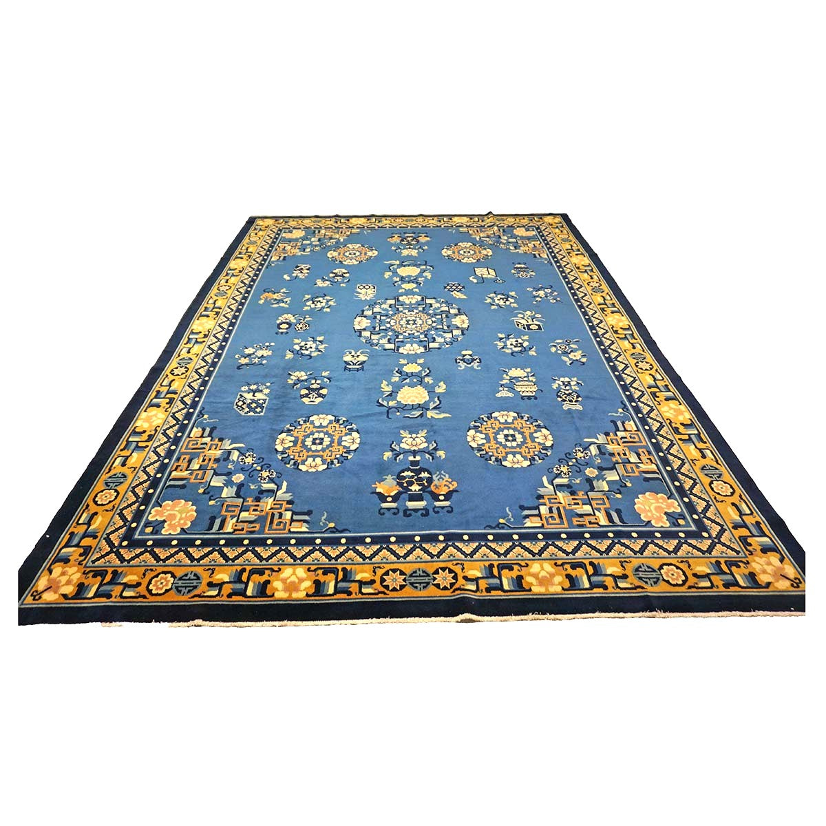 Chinese Peking Wool 8x11 Blue, Gold & Ivory Handmade Area  #9900639